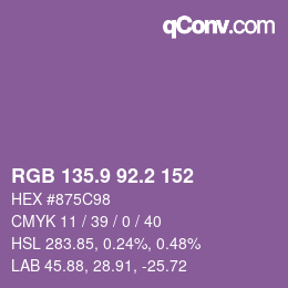 カラーコード: RGB 135.9 92.2 152 | qconv.com