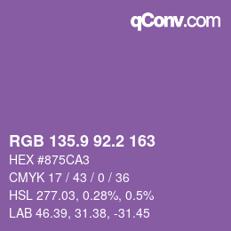 カラーコード: RGB 135.9 92.2 163 | qconv.com
