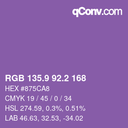 カラーコード: RGB 135.9 92.2 168 | qconv.com