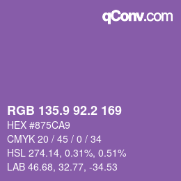 カラーコード: RGB 135.9 92.2 169 | qconv.com