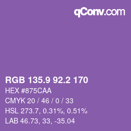 カラーコード: RGB 135.9 92.2 170 | qconv.com