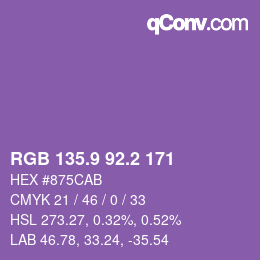 カラーコード: RGB 135.9 92.2 171 | qconv.com