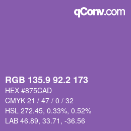 カラーコード: RGB 135.9 92.2 173 | qconv.com