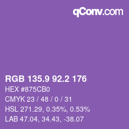 カラーコード: RGB 135.9 92.2 176 | qconv.com