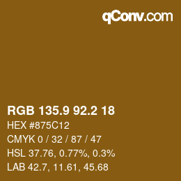 カラーコード: RGB 135.9 92.2 18 | qconv.com