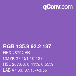 カラーコード: RGB 135.9 92.2 187 | qconv.com