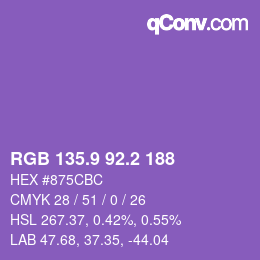 カラーコード: RGB 135.9 92.2 188 | qconv.com
