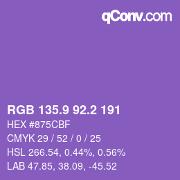 カラーコード: RGB 135.9 92.2 191 | qconv.com