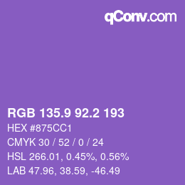 カラーコード: RGB 135.9 92.2 193 | qconv.com