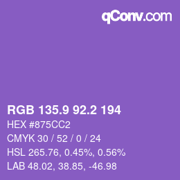 カラーコード: RGB 135.9 92.2 194 | qconv.com