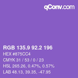 カラーコード: RGB 135.9 92.2 196 | qconv.com