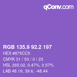 カラーコード: RGB 135.9 92.2 197 | qconv.com