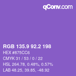 カラーコード: RGB 135.9 92.2 198 | qconv.com