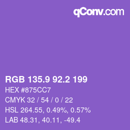 カラーコード: RGB 135.9 92.2 199 | qconv.com