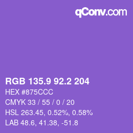 カラーコード: RGB 135.9 92.2 204 | qconv.com