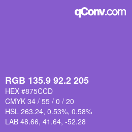 カラーコード: RGB 135.9 92.2 205 | qconv.com