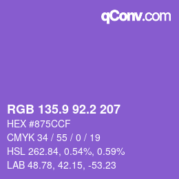 カラーコード: RGB 135.9 92.2 207 | qconv.com