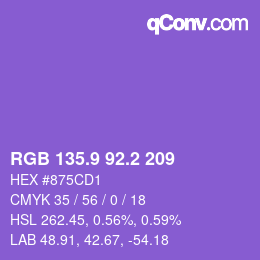 カラーコード: RGB 135.9 92.2 209 | qconv.com