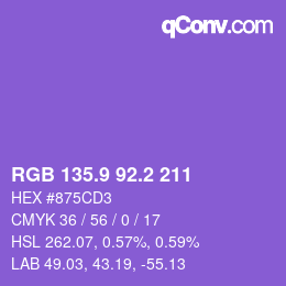 カラーコード: RGB 135.9 92.2 211 | qconv.com