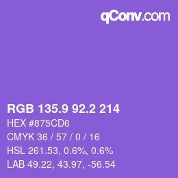 カラーコード: RGB 135.9 92.2 214 | qconv.com
