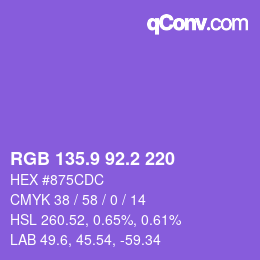 カラーコード: RGB 135.9 92.2 220 | qconv.com