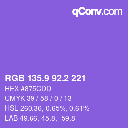 カラーコード: RGB 135.9 92.2 221 | qconv.com