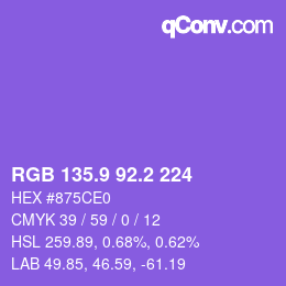 カラーコード: RGB 135.9 92.2 224 | qconv.com