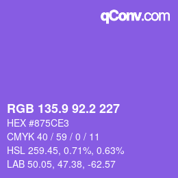 カラーコード: RGB 135.9 92.2 227 | qconv.com