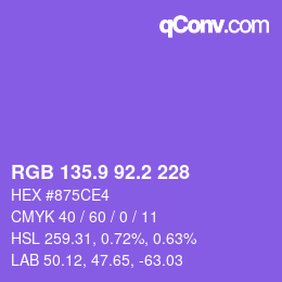 カラーコード: RGB 135.9 92.2 228 | qconv.com