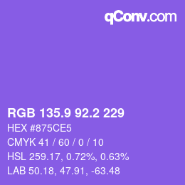 カラーコード: RGB 135.9 92.2 229 | qconv.com