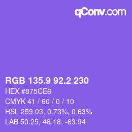 カラーコード: RGB 135.9 92.2 230 | qconv.com