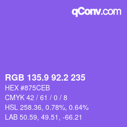 カラーコード: RGB 135.9 92.2 235 | qconv.com