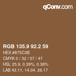 カラーコード: RGB 135.9 92.2 59 | qconv.com