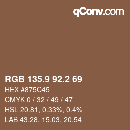 カラーコード: RGB 135.9 92.2 69 | qconv.com