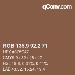 カラーコード: RGB 135.9 92.2 71 | qconv.com