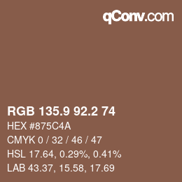カラーコード: RGB 135.9 92.2 74 | qconv.com