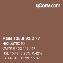 カラーコード: RGB 135.9 92.2 77 | qconv.com