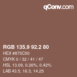 Color code: RGB 135.9 92.2 80 | qconv.com