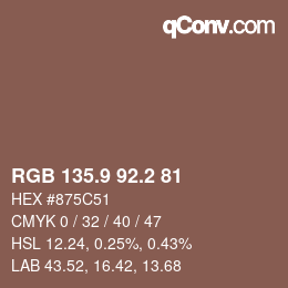 Color code: RGB 135.9 92.2 81 | qconv.com
