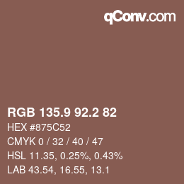 Color code: RGB 135.9 92.2 82 | qconv.com