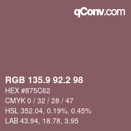 カラーコード: RGB 135.9 92.2 98 | qconv.com