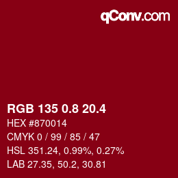 カラーコード: RGB 135 0.8 20.4 | qconv.com
