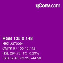 颜色代码: RGB 135 0 148 | qconv.com