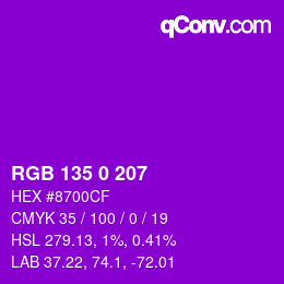 颜色代码: RGB 135 0 207 | qconv.com