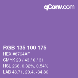 颜色代码: RGB 135 100 175 | qconv.com