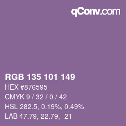 颜色代码: RGB 135 101 149 | qconv.com