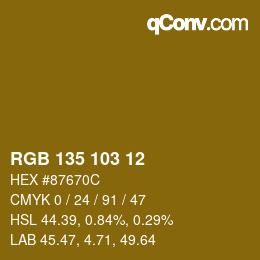 Color code: RGB 135 103 12 | qconv.com