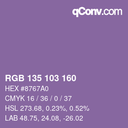 颜色代码: RGB 135 103 160 | qconv.com