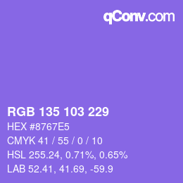 颜色代码: RGB 135 103 229 | qconv.com