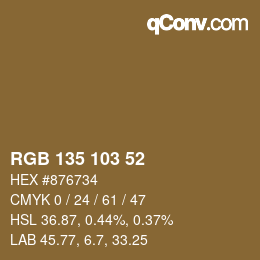 颜色代码: RGB 135 103 52 | qconv.com